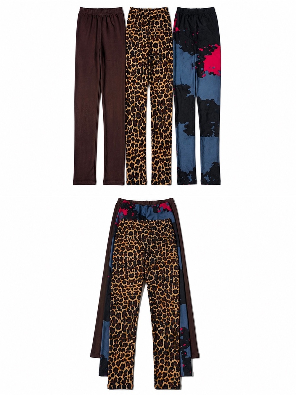 Leggings Depot Women's Trio Pack - Brown, Leopard, Blue/Black size- one size